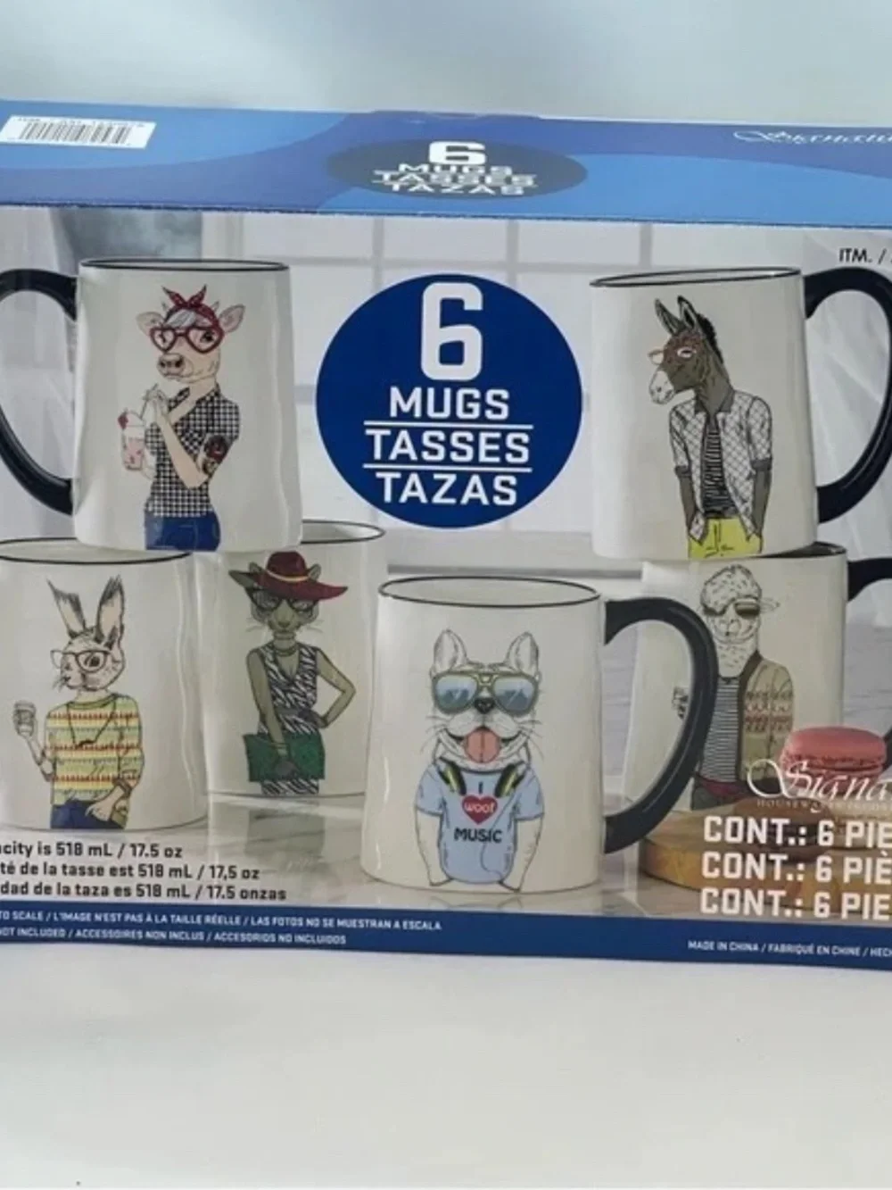 NIB Hipster Animal Mug Set of Six Animal Character Signature Housewares - Picture 8 of 8